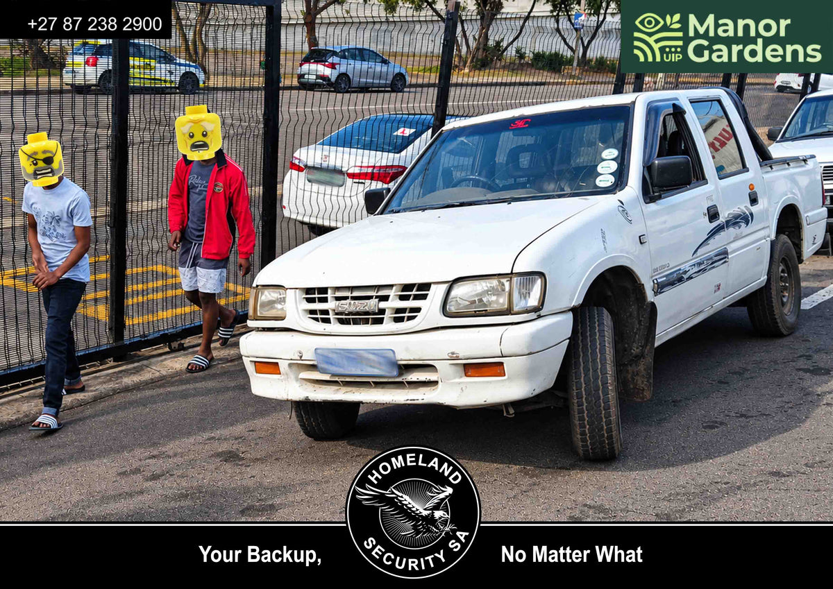 Homeland Security Manor Gardens UIP TRT members secure a stolen white Isuzu double-cab bakkie recovered in Mayville, with three suspects detained.