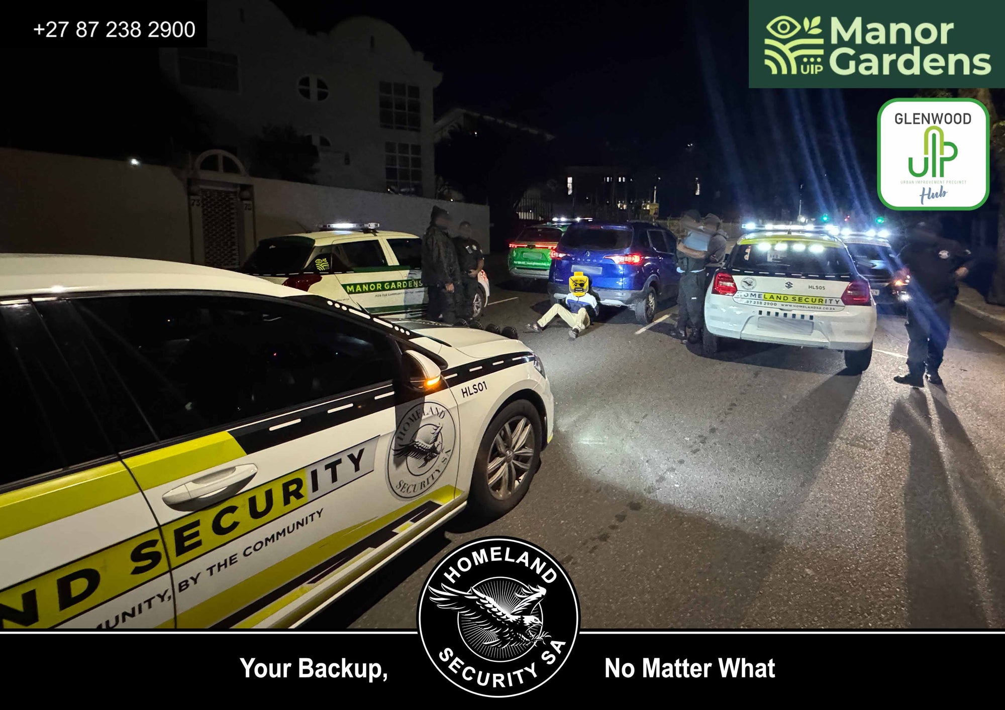 Homeland Security members intercept a blue Renault Triber linked to an armed robbery after responding to a panic activation on Bulwer Road.